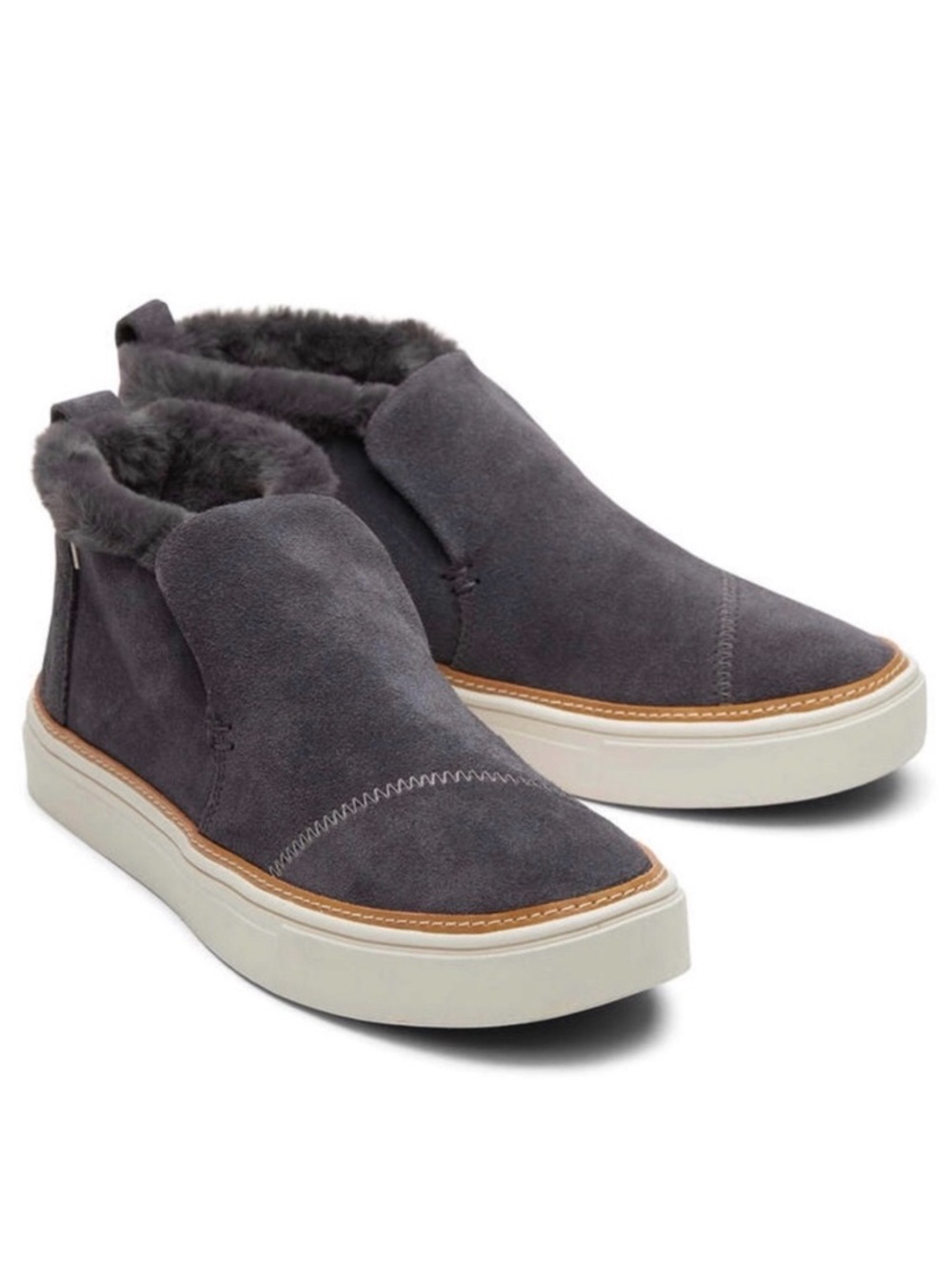 Toms Paxton Grey Suede Shearling Ankle Booties Size 7.5